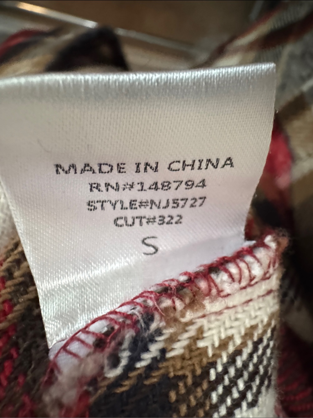 Plaid Button-Up Shacket in Red, Cream & Tan - Picture 7 of 7